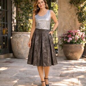 Brown Embroidered Silk Skirt